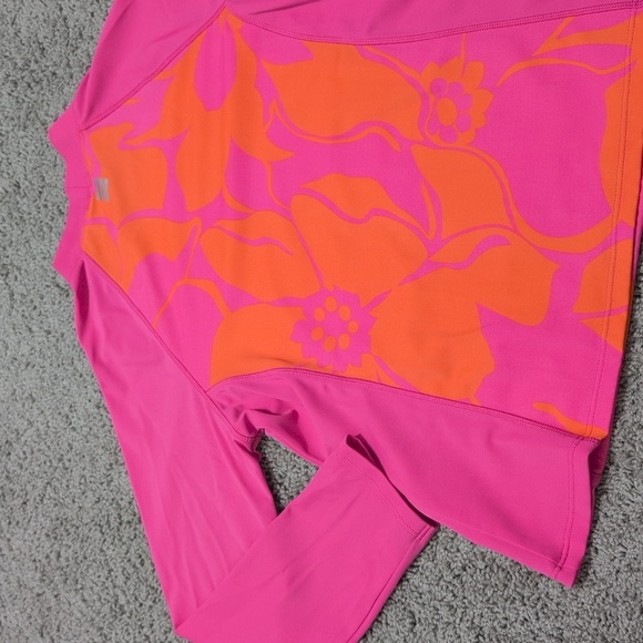 Lands End Girls Rash Guard Long Sleeve Pink Orange Hawaiian Flower Medium - Picture 6 of 7